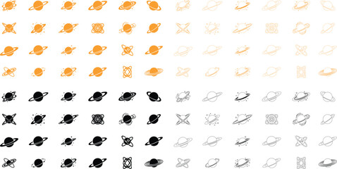 Saturn planet, ringed world and galaxy icon set collection group in flat and line style vector, space, cosmic, astronomy, orbit, universe symbols bundle © AbdulJabbar