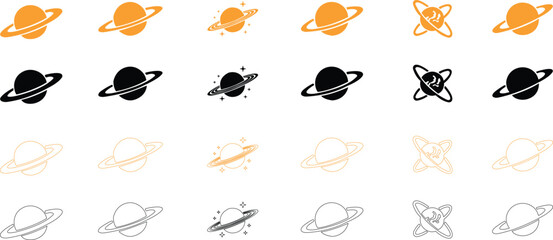 Saturn planet, ringed world and galaxy icon set collection group in flat and line style vector, space, cosmic, astronomy, orbit, universe symbols bundle © AbdulJabbar