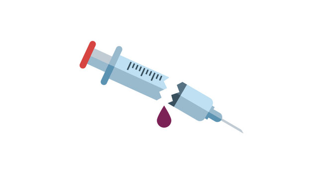 Broken syringe with blood drop, medical equipment failure, healthcare crisis concept