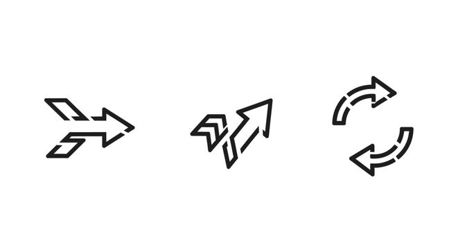 Minimalist directional arrows in various rotation styles.