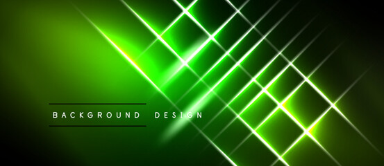 Obraz premium Abstract green neon lines intersect, creating dynamic visual effect. Dark background emphasizes bright illumination, modern design element.