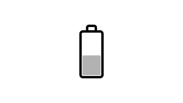 Simple black white outline battery icon half power status display digital graphic. Suitable for technology, energy, or batteryrelated designs. Halffilled battery icon in black and white outline with s