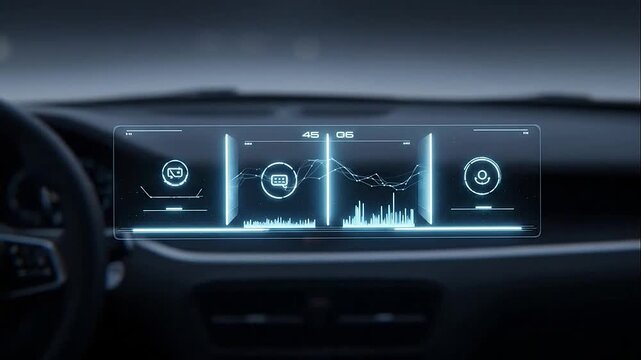 Futuristic car dashboard with digital display.