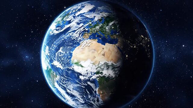 Stunning View of Planet Earth Rotating in Outer Space.