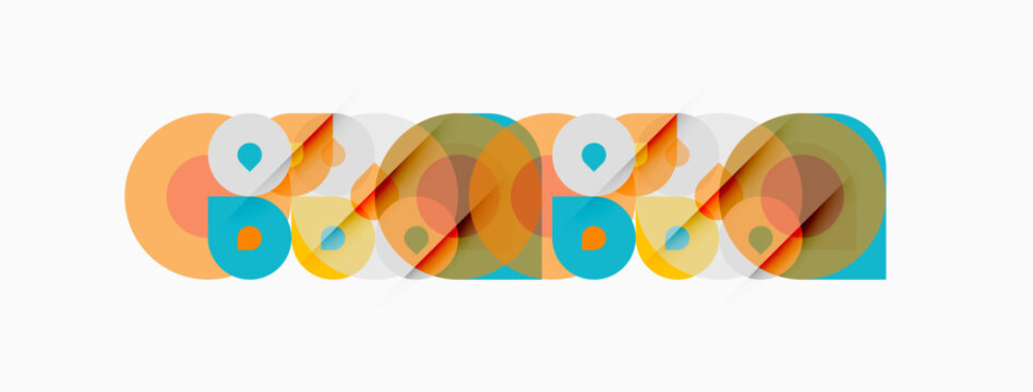 Abstract geometric shapes overlap, creating colorful patterns. Circles, ovals, soft hues dominate composition. Minimalist design.