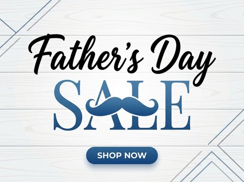 Father&rsquo;s Day Sale Banner with Mustache Typography on Wood Background