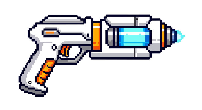 Retro Pixel Art Sci-Fi Raygun Weapon Illustration.