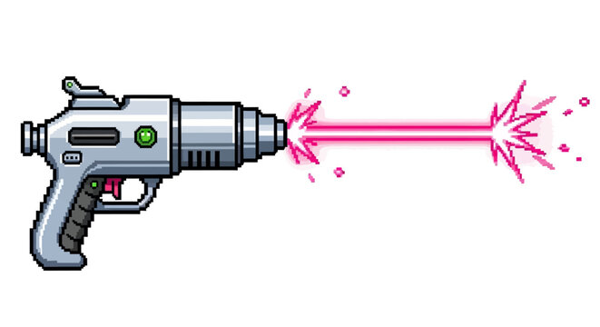 Retro Sci Fi Ray Gun Firing Pink Energy Beam.