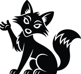 Obraz premium black silhouette, fox, animal, wildlife, mammal, pointed ears, bushy tail, minimalist, monochrome, black and white, flat color, stylized, cartoon, silhouette of a fox with pointed ears and bushy tail