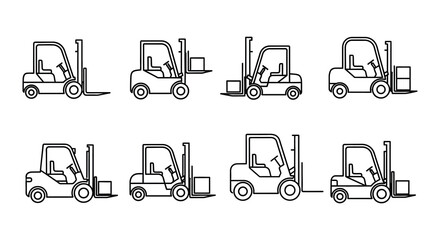 Forklift silhouettes multiple views on white background © MdNirob