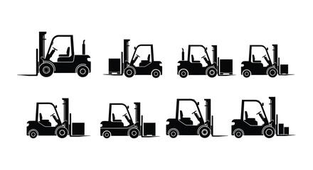 Forklift silhouettes multiple views on white background © MdNirob
