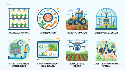 Naklejka premium Smart farming and agricultural technology icon set