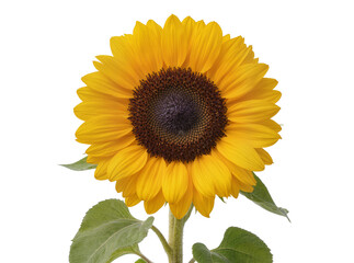 Obraz premium Bright yellow sunflower with dark brown center, isolated on transparent background