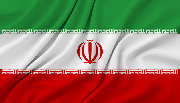 Iranian flag green white red with emblem waving national symbol country emblem islamic republic middle east.