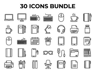 Fototapeta premium freelancer desk icon bundle line art office supplies set