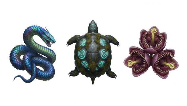 Fantasy Creatures: Snake Turtle and Carnivorous Plants