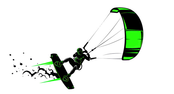 Kite Surfer Riding Wave, Extreme Sport, Dynamic Action, Green Accent