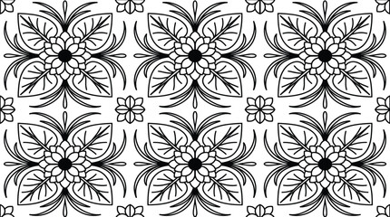 Fototapeta premium Seamless floral pattern vector with repeating ornamental flower motifs on a transparent grid background.