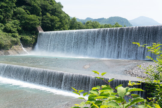 A large check dam (Hongu Sabo Dam) in the mountains of Toyama Prefecture, Japan