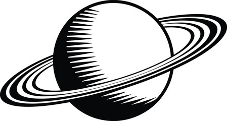 Saturn Planet with Rings in Black and White © Elif