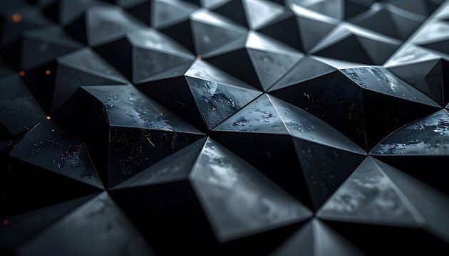 Dark geometric pyramid shaped metal surface.