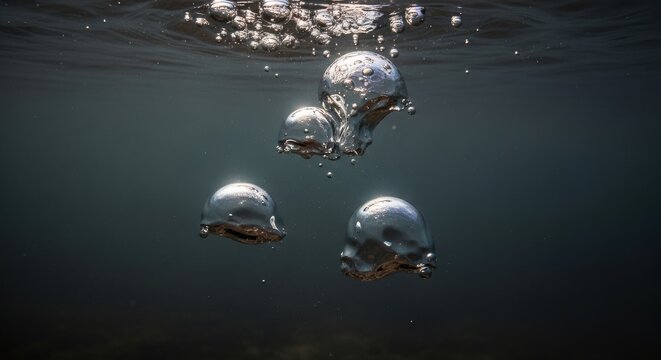 Underwater Bubbles Ascending Through Dark Water