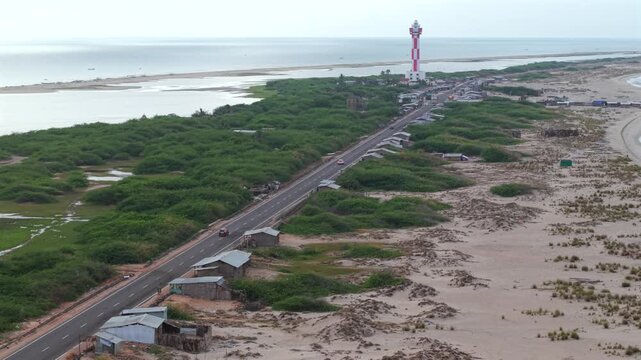 Aerial View of Dhanushkodi Coastal Road in Tamil Nadu India