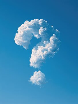 Whimsical Cloud Question Mark in Bright Blue Sky - Symbol of Inquiry and Curiosity