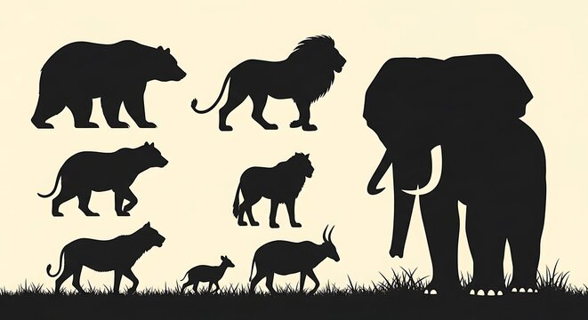 Wildlife animal silhouettes on neutral background for design and decoration