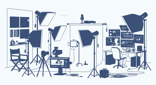 Professional video production studio and editing suite illustration