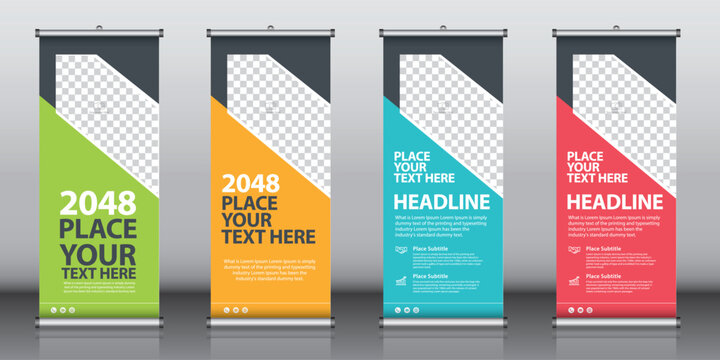 Roll up banner design template vector, abstract background, modern x-banner, brochure, flyer, rectangle size