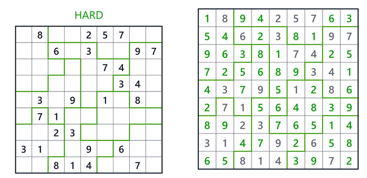 Sudoku puzzles with numbers arranged in different difficulty levels  