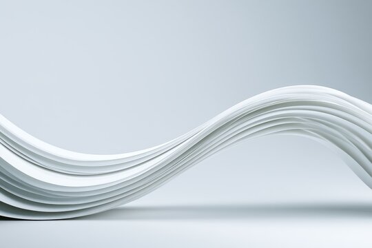 White paper sheets curving in a wave formation on a minimalist background in a macro shot for architectural design and branding