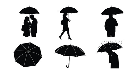 People with umbrellas silhouettes on a white background © MdNirob