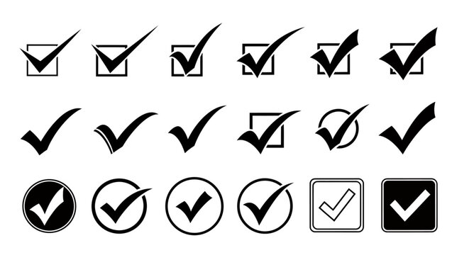 Collection of check marks and checkboxes arranged in a grid, representing verification and completion symbols.