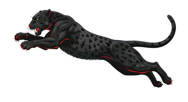 Black Panther Leaping, Aggressive Stance, Powerful Predator, Wild Animal