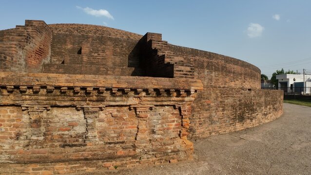 Ancient Chaneti Buddhist Stupa Featuring Archaeological Brickwork and Historic Architectural Design Patterns in Yamunanagar, Haryana