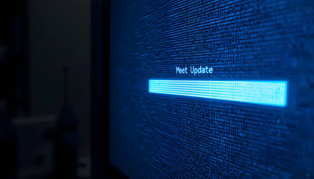 Software Update Progress Bar on Digital Screen System Upgrade Technology Background