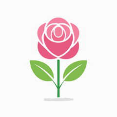 Fototapeta premium Stylized Pink Rose Icon with Green Leaves