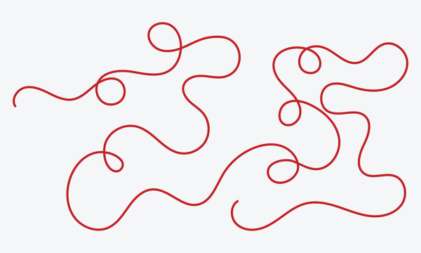 Wavy squiggle swirl red line, chaotic vector simple illustration, abstract minimal linework . Vector Illustration . EPS 10 .