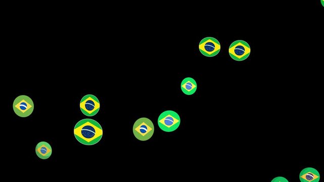 Floating Brazil Flag Bubble Particle Flow in Black Space. Floating Brazilian Flag. Brazil Flag