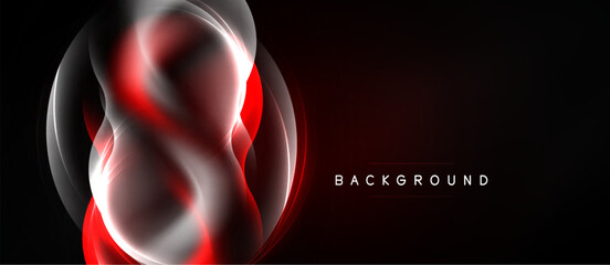 Naklejka premium Abstract design features flowing red, white lines against black background. Modern, dynamic composition creates visual impact.