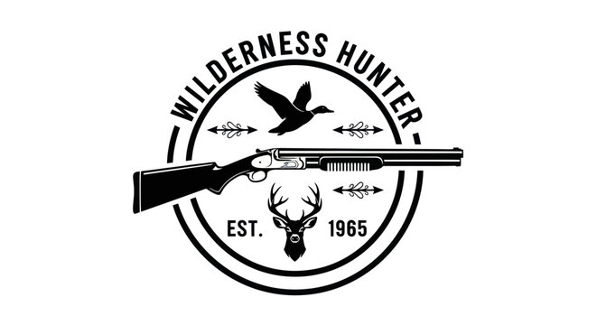 Hunting Emblem: Shotgun, Duck, Deer Antlers, Est. 1965