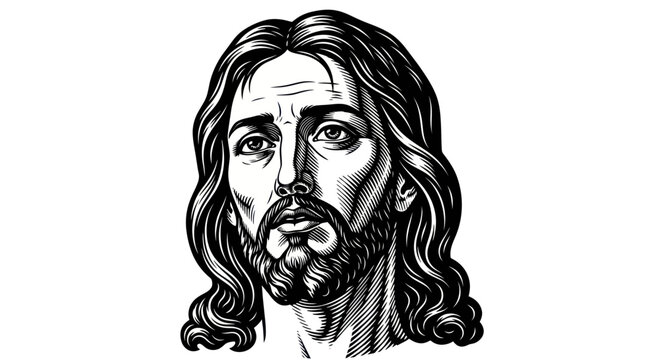 Jesus Christ Portrait Illustration, Religious Iconography, Spiritual Art