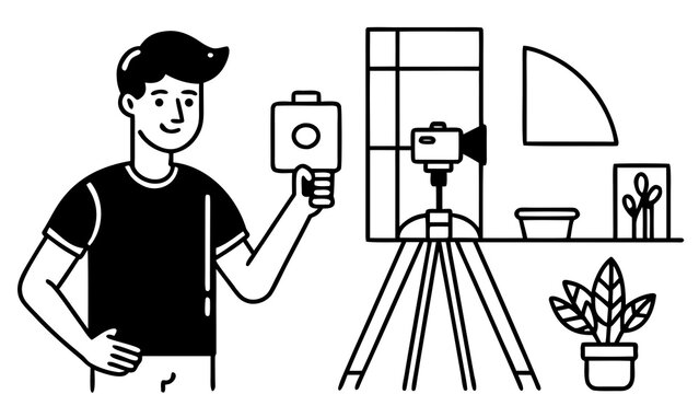 young content creator recording video with smartp
