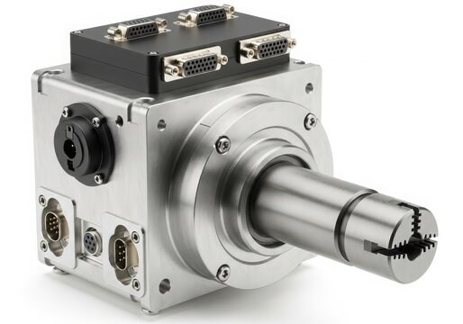 A metal machine with a gear on the end of a silver cylinder