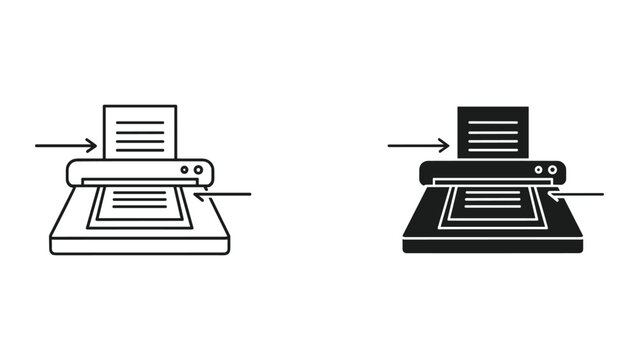 Black and white line icons of photocopiers in two different styles on a white background