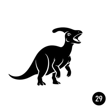 Parasaurolophus Dinosaur Silhouette Black Vector Illustration.