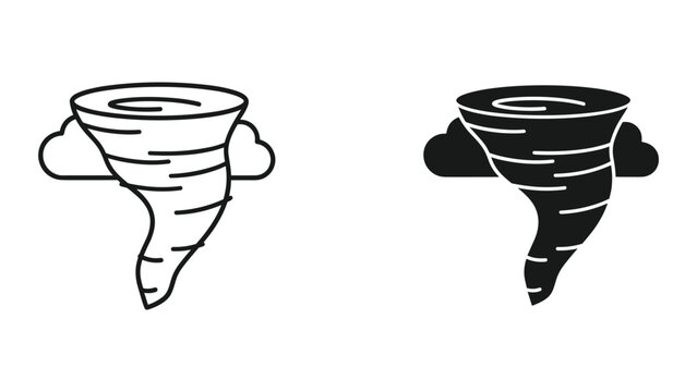 Vector illustration of tornado icons in black and white on white background