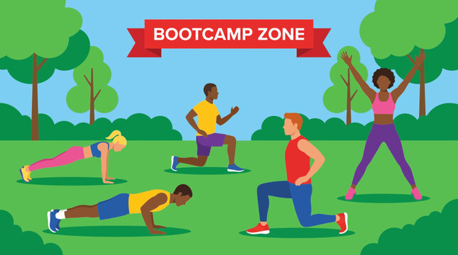 Group of people doing outdoor bootcamp workout
